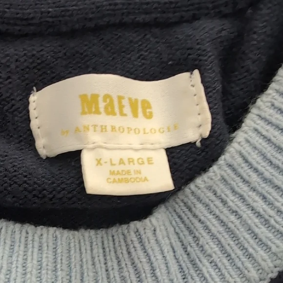 Anthropologie Navy and Brown Crewneck Sweater - Picture 2 of 6